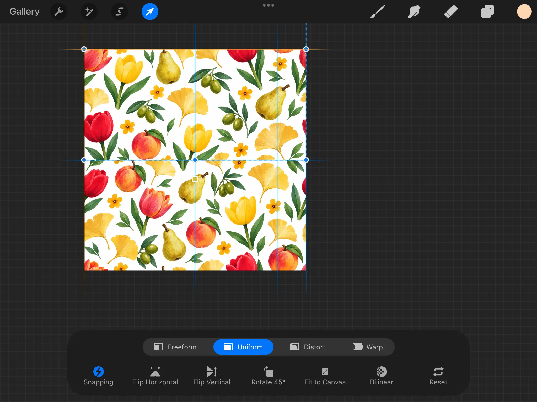 Contoh proses penyusunan dan pengujian seamless pattern di Procreate